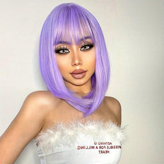 Medium Short Pink Bob Wig with Bangs for Women