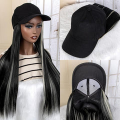 Synthetic Long Straight Baseball Cap with Highlight Hair Extensions