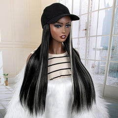 Synthetic Long Straight Baseball Cap with Highlight Hair Extensions