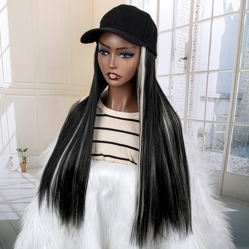 Synthetic Long Straight Baseball Cap with Highlight Hair Extensions