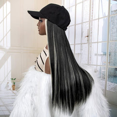 Synthetic Long Straight Baseball Cap with Highlight Hair Extensions