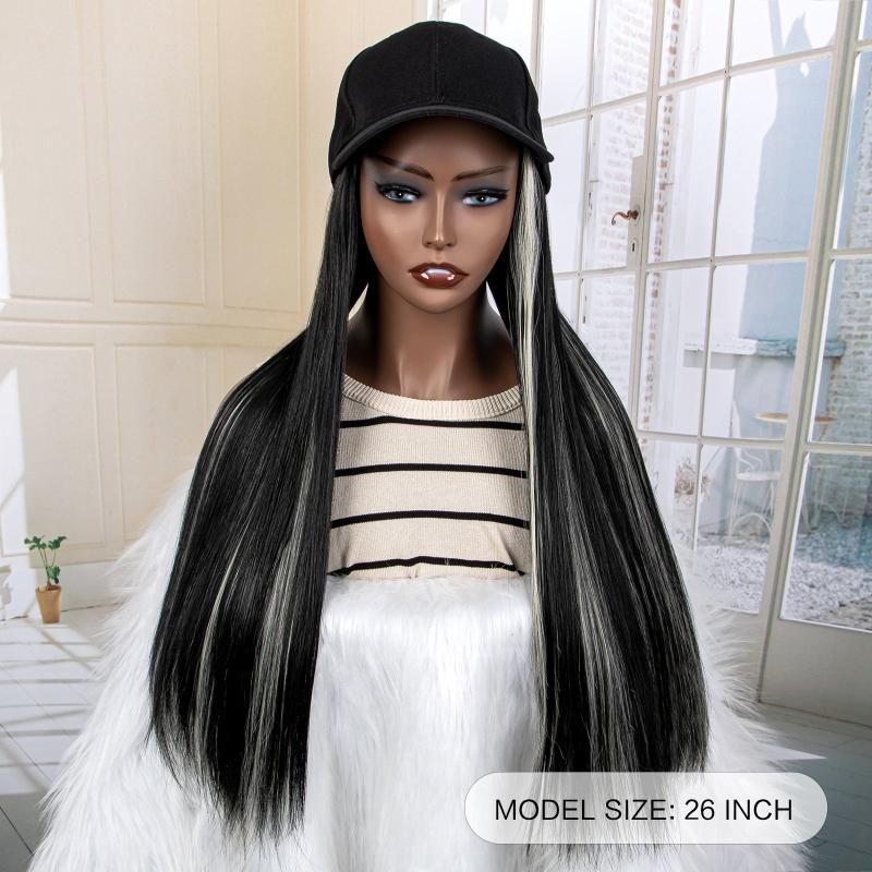 Synthetic Long Straight Baseball Cap with Highlight Hair Extensions