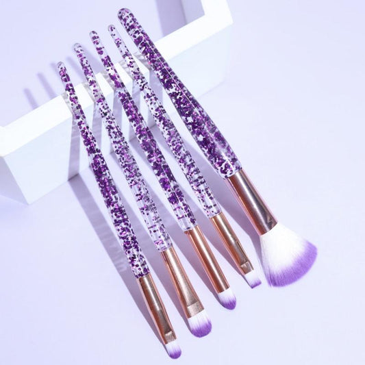 5pcs Purple Glitter Makeup Brushes Eyeshadow Face Powder Foundation Brush Set