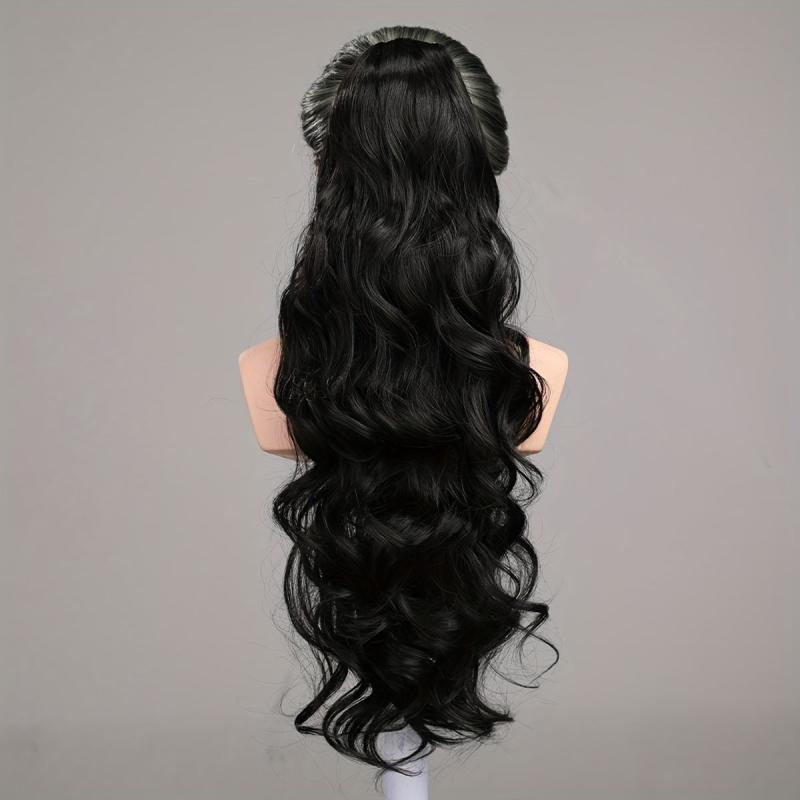 Long Wavy Ponytail Extensions Synthetic Clip In Hair Natural Look