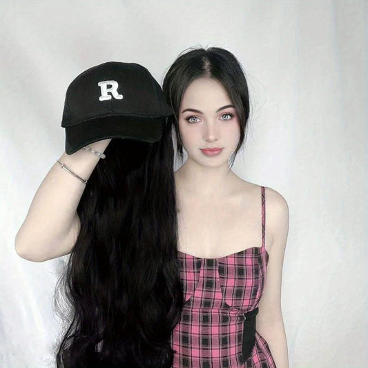 Long Wavy Hair Extension Hat Curly Wig Cap for Women