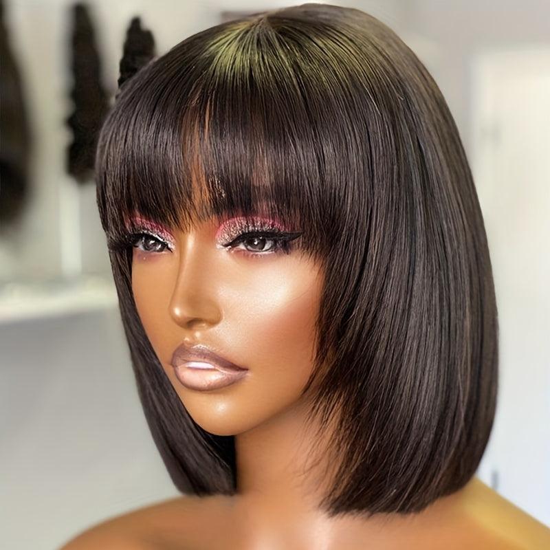 Short Straight Bob Cut Wig With Bangs Synthetic Wig Heat Resistant