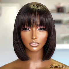 Short Straight Bob Cut Wig With Bangs Synthetic Wig Heat Resistant
