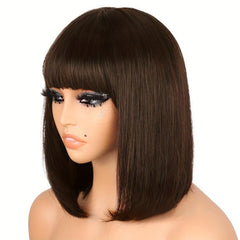 Short Straight Bob Cut Wig With Bangs Synthetic Wig Heat Resistant