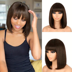 Short Straight Bob Cut Wig With Bangs Synthetic Wig Heat Resistant