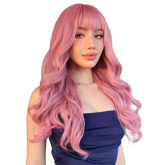 Curly Wavy Colored Wig With Bangs for Halloween Party