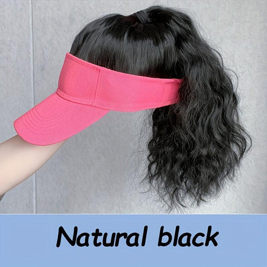 Wavy Hair Beach Visor Baseball Cap Wig for Women