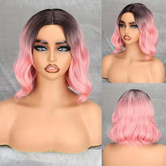 Medium Wavy Rainbow Wig Bob Wig With Bangs