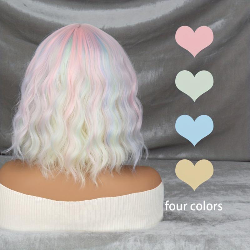 Medium Wavy Rainbow Wig Bob Wig With Bangs