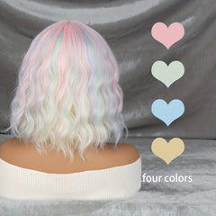 Medium Wavy Rainbow Wig Bob Wig With Bangs
