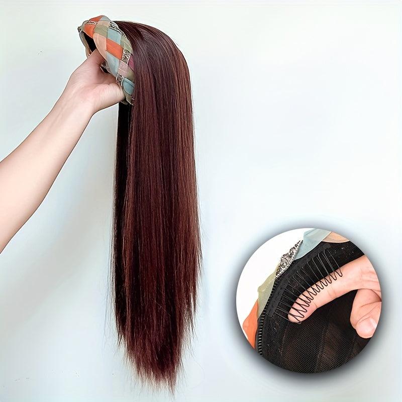 Colorful Headband Wig Long Straight Hair High Top U Shape Half Cover
