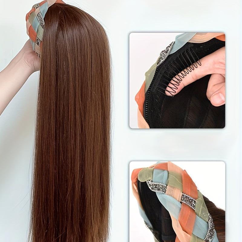 Colorful Headband Wig Long Straight Hair High Top U Shape Half Cover