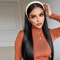 Long Straight Headband Wig Synthetic 60 with Attached Headbands Brown Half Wig