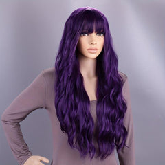 12 Cm Purple Curly Wig with Bangs - Halloween Costume Wig