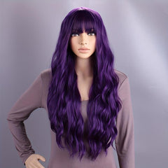 12 Cm Purple Curly Wig with Bangs - Halloween Costume Wig