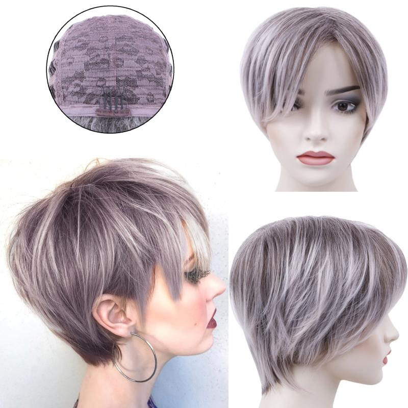 Auburn Pixie Cut Wig with Fringe Natural Straight Synthetic for Daily Use