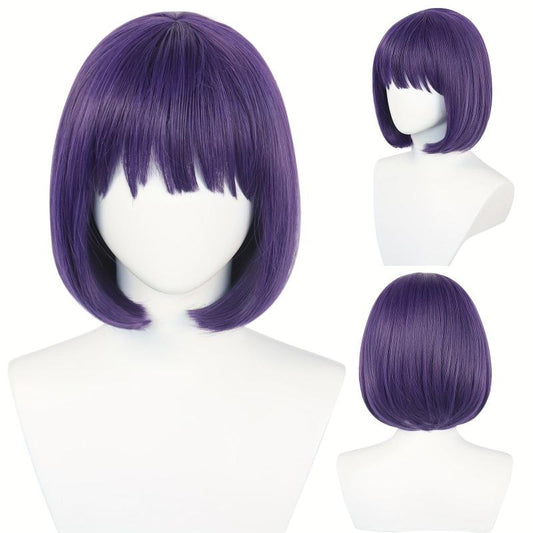 Purple Anime Cosplay Wig Short Bob with Bangs for Halloween Christmas