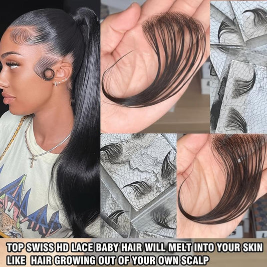 2pcs Human Hair Baby Hair Invisible Hairline Natural Look for Daily Use