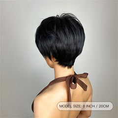 Short Straight Wigs With Bangs Synthetic Pixie Cut Wigs Natural Look