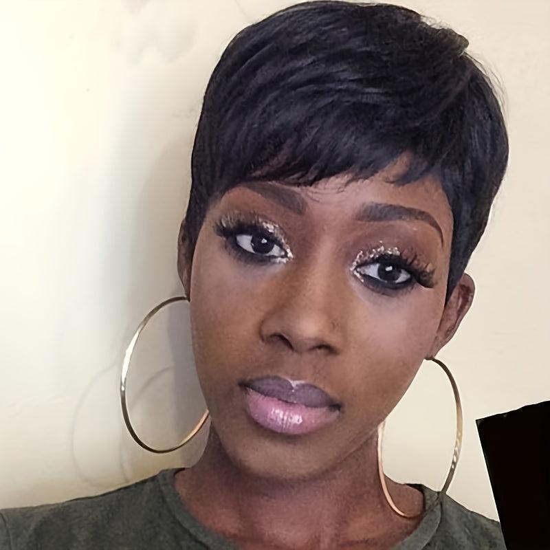 10 16 Cm Mixed Short Pixie Cut Wigs With Bangs Synthetic Fiber Hair Replacement