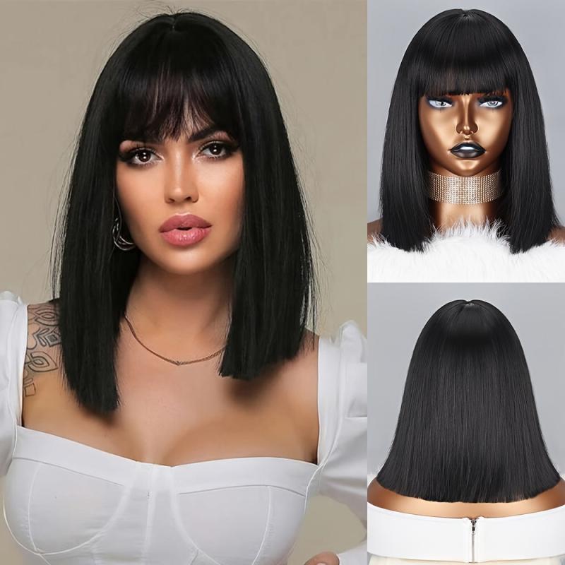 Short Straight Shoulder Length Haircut with Bangs