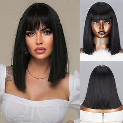 Short Straight Shoulder Length Haircut with Bangs