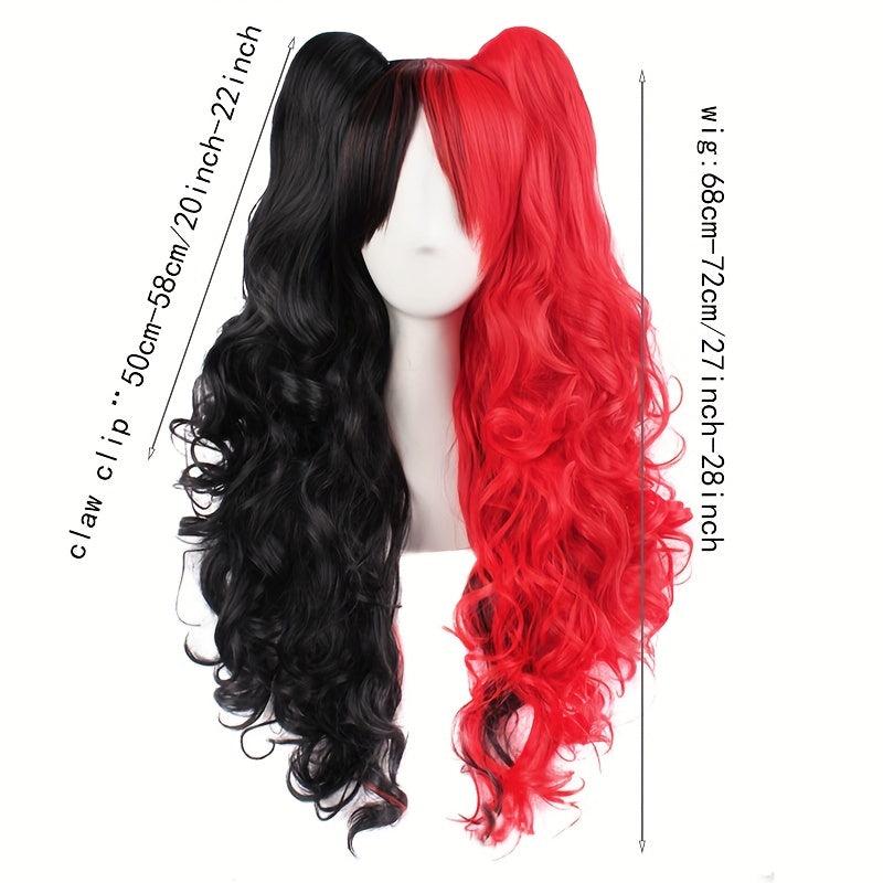Two Tone Gemini Hair Long Curly Double Ponytail Synthetic Wig For Halloween