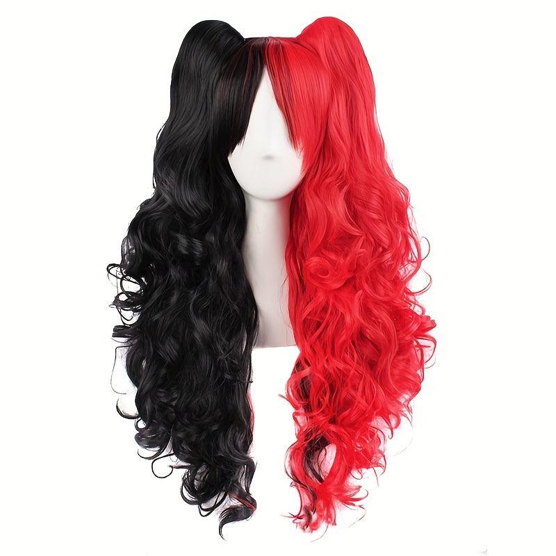 Two Tone Gemini Hair Long Curly Double Ponytail Synthetic Wig For Halloween