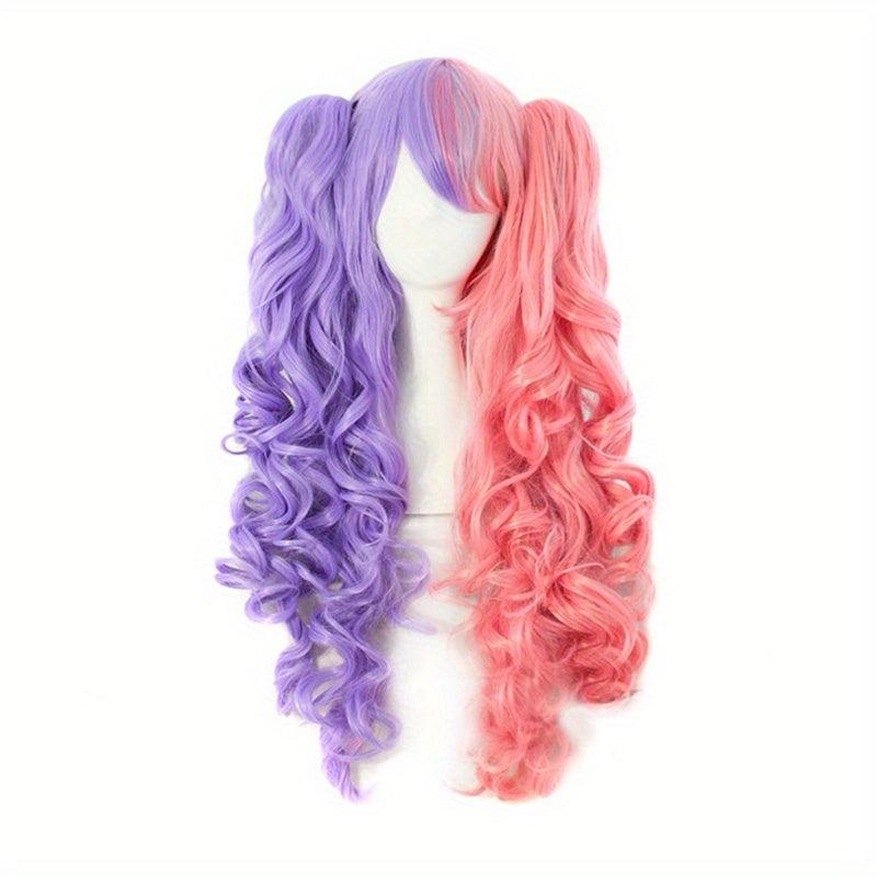 Two Tone Gemini Hair Long Curly Double Ponytail Synthetic Wig For Halloween