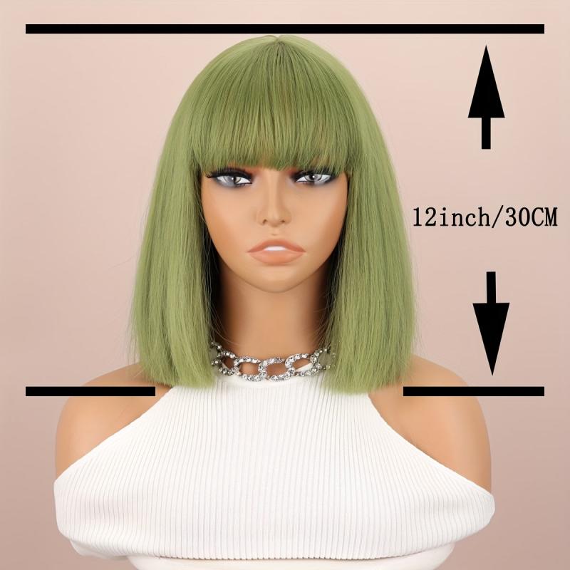 Green Burgundy Mixed Short Straight Wig With Bangs