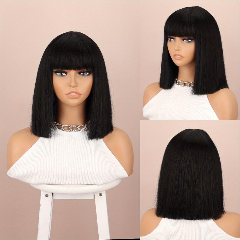 Green Burgundy Mixed Short Straight Wig With Bangs