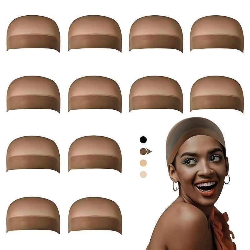 12pcs Wig Cap Lace Front Wig Stocking Cap Elastic Breathable Invisible Wig Cap
