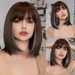 Short Bob Wig Highlights Wig With Bang And Mixed Curly Hair