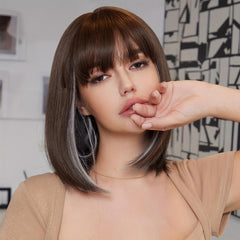 Short Bob Wig Highlights Wig With Bang And Mixed Curly Hair
