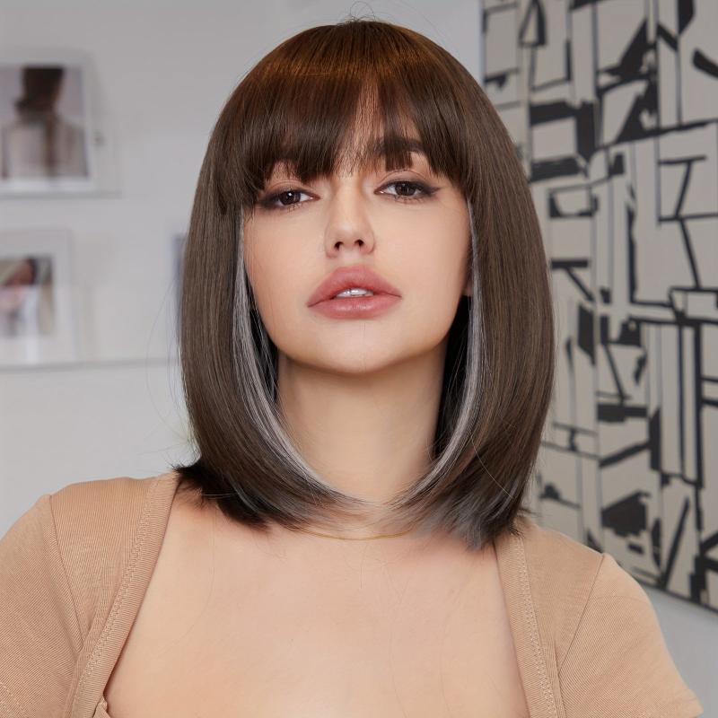 Short Bob Wig Highlights Wig With Bang And Mixed Curly Hair