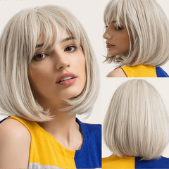 Short Bob Wig Highlights Wig With Bang And Mixed Curly Hair