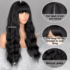 Long Wavy Wig with Bangs Synthetic Hair