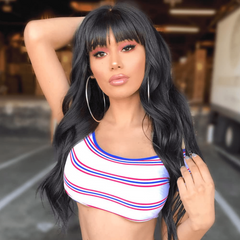 Long Wavy Wig with Bangs Synthetic Hair