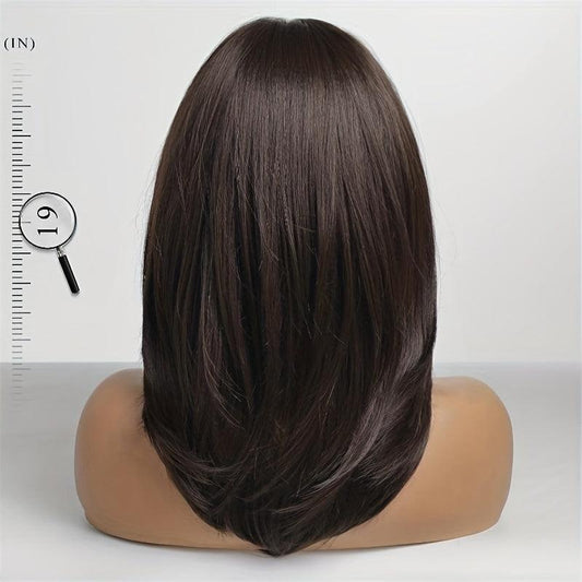 Layered Long Straight Wig with Bangs Synthetic Wig Heat Resistant