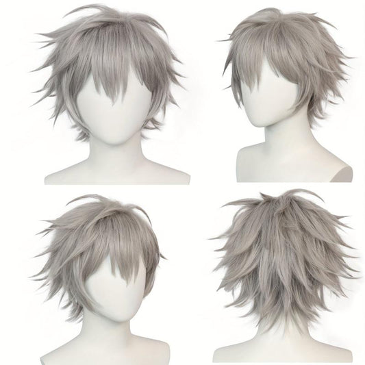 Gray Straight Anime Cosplay Wig For Halloween School Party