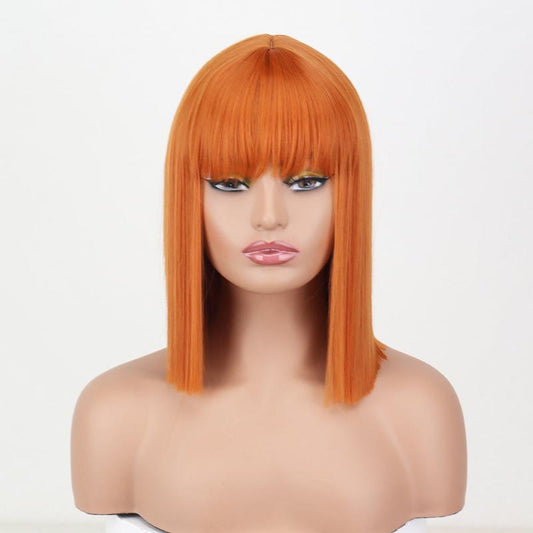 Straight Bob Hair Wigs With Bangs Synthetic Shoulder Length Hair Wigs