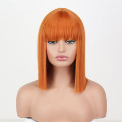 Straight Bob Hair Wigs With Bangs Synthetic Shoulder Length Hair Wigs