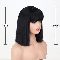 Straight Bob Hair Wigs With Bangs Synthetic Shoulder Length Hair Wigs