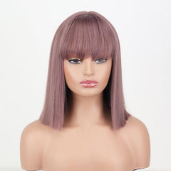 Straight Bob Hair Wigs With Bangs Synthetic Shoulder Length Hair Wigs