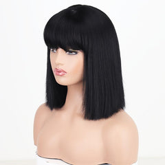 Straight Bob Hair Wigs With Bangs Synthetic Shoulder Length Hair Wigs
