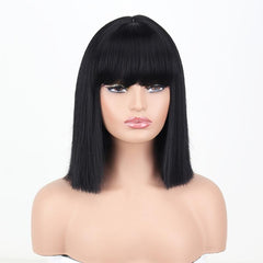 Straight Bob Hair Wigs With Bangs Synthetic Shoulder Length Hair Wigs